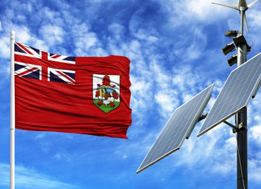 Bermuda flag near solar panel